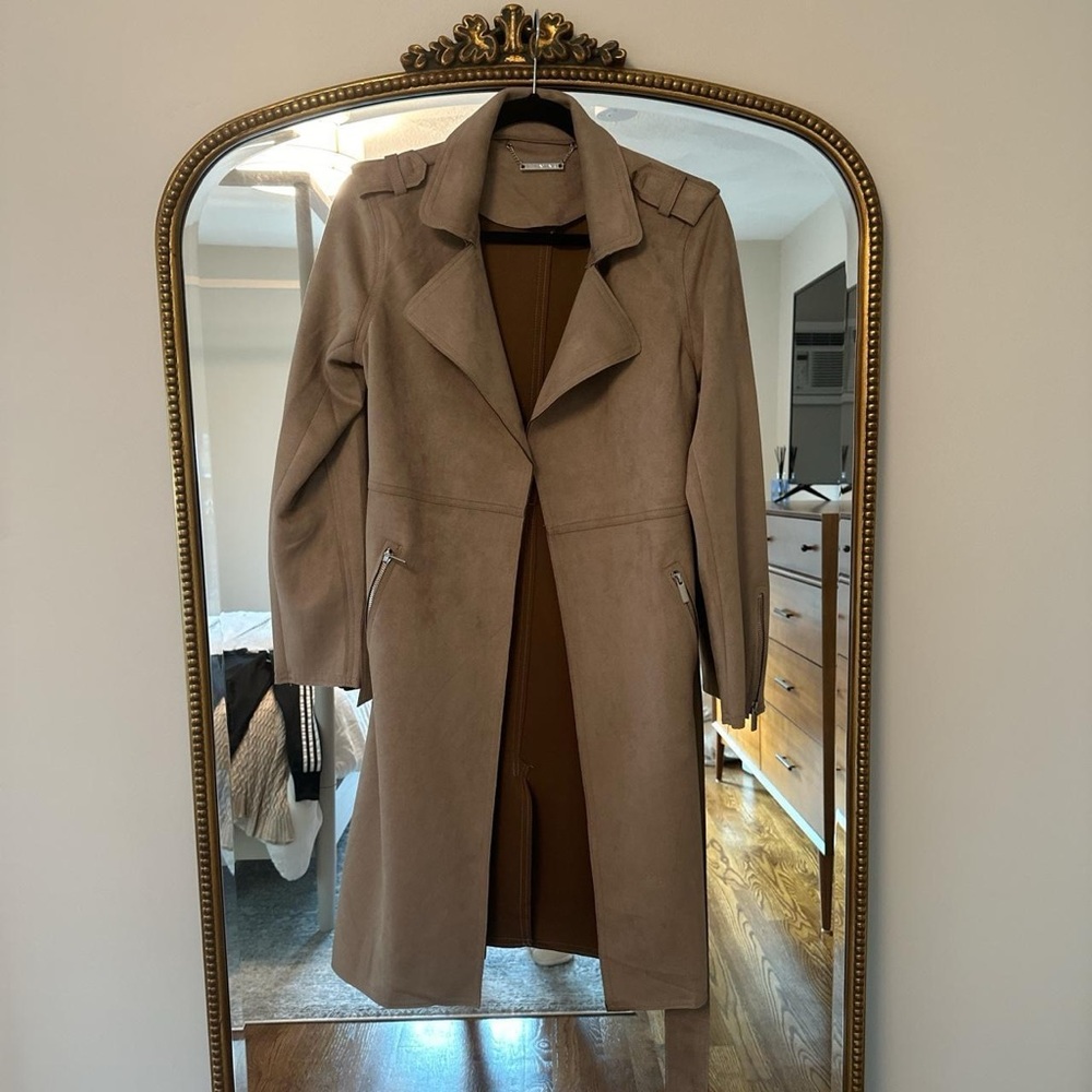 Tahari Suede Trench in Taupe